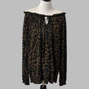 French Laundry Woman Top Shirt Size 22/24 Animal Print Brown Black Long Sleeve